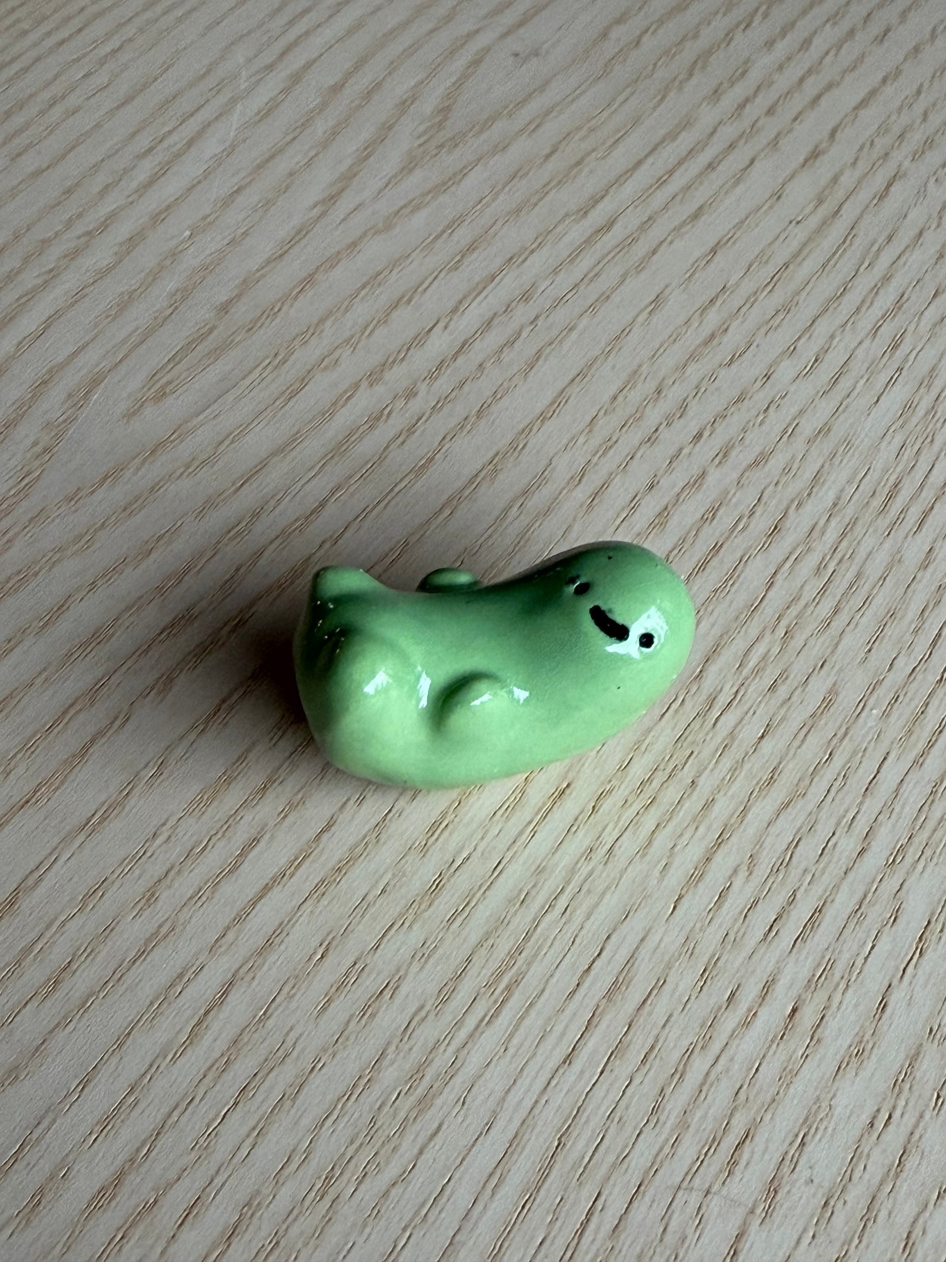 The green bean on its own, glossy and round