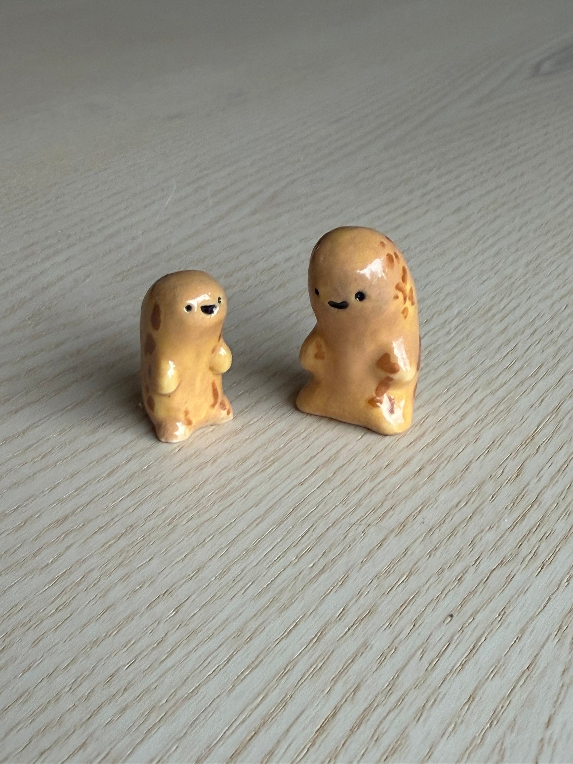 The same pair from further back, showing how small they are on the table
